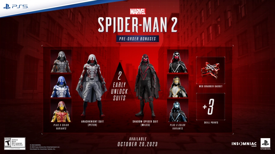 Marvels SpiderMan 2 preorder skins 1