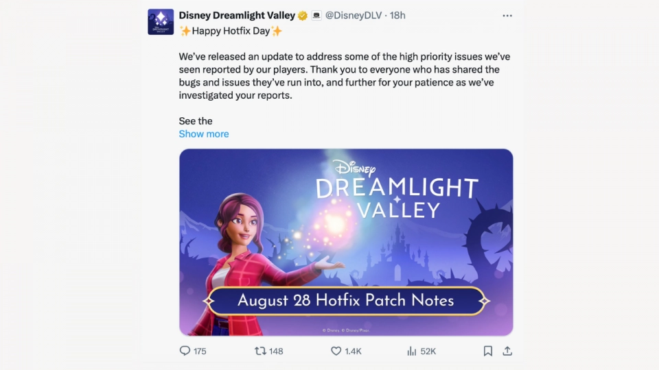 Disney dreamlight valley hotfix