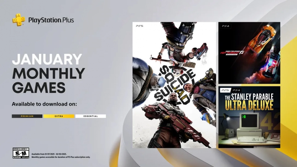 PlayStation Plus januari 2025 Suicide Squad Need for Speed Hot Pursuit Stanley Parable Ultra Deluxe