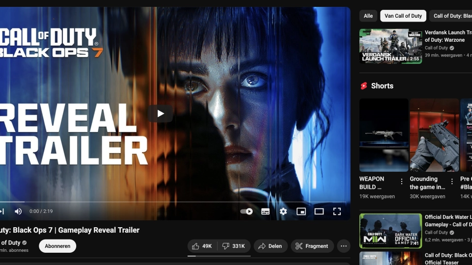 Call of Duty Black Ops 7 Youtube Dislikes