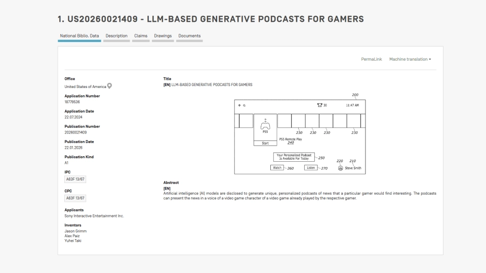 Sony AI podcast patent