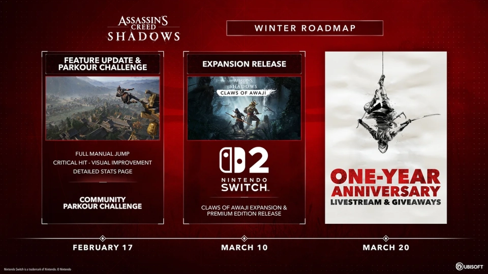 Assassins Creed Shadows winter roadmap