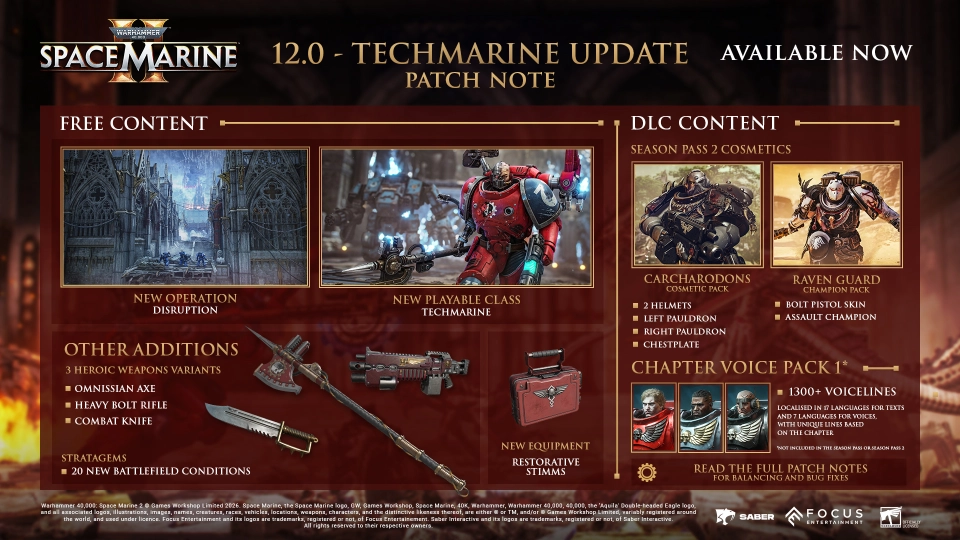 Warhammer 40000 Space Marine 2 Patch 120 content roadmap