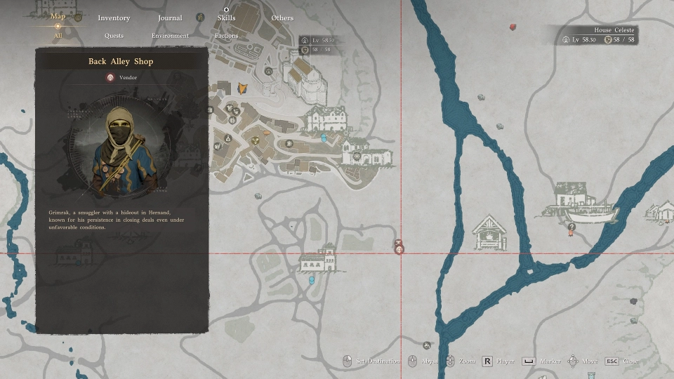 Route naar de Back Alley Shop in Hernand Crimson Desert 1