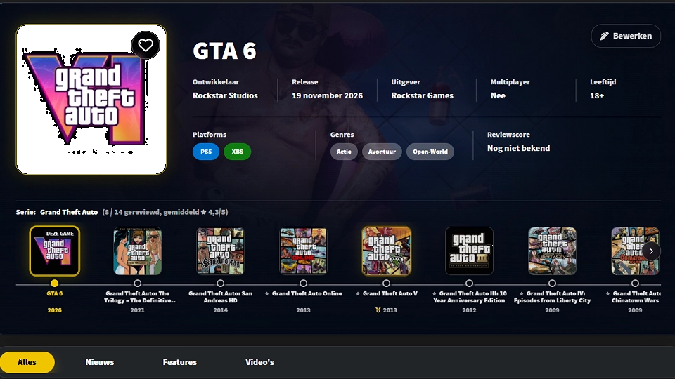 Gameliner gamebeheer tijdlijn GTA