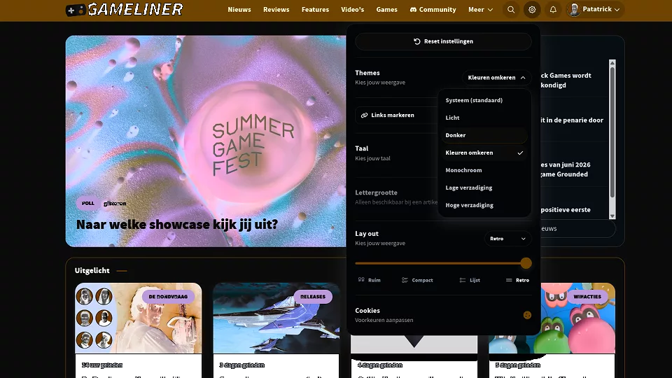 Gameliner toegankelijkheidsopties