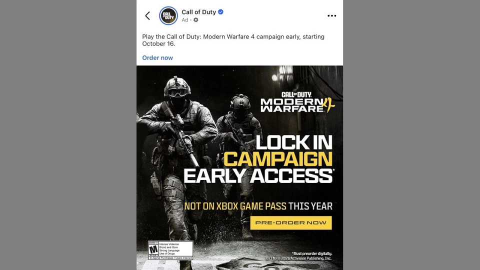 Call of Duty Modern Warfare 4 geen Game Pass