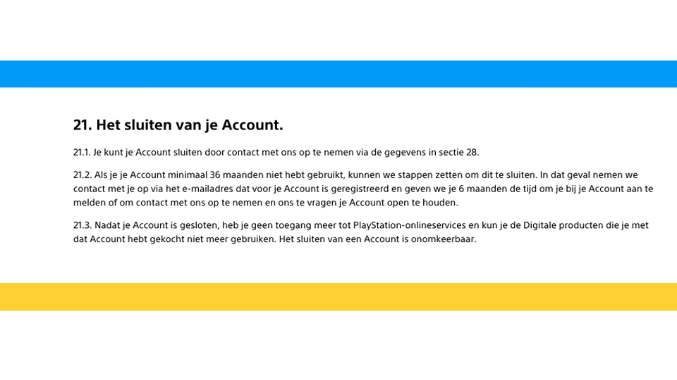 PlayStation Servicevoorwaarden verwijderen account