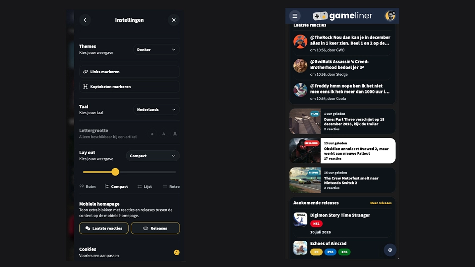 Mobiele reacties Gamelinernl