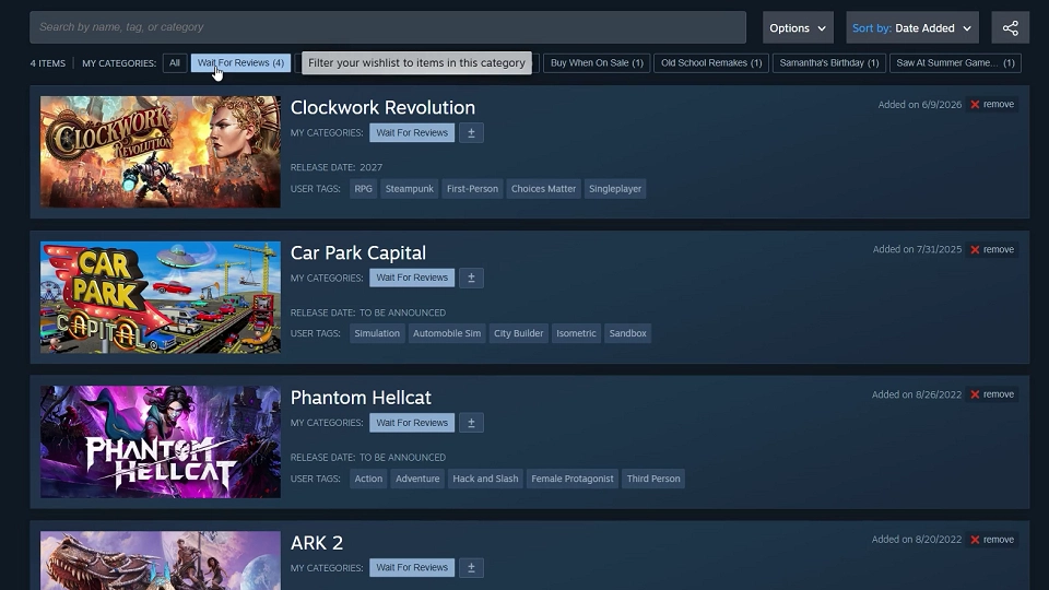 Steam wishlist verlanglijst